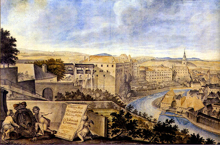 G. A. Hörner, Ansicht des Schlosses Český Krumlov, Mitte des 18. Jahrhunderts