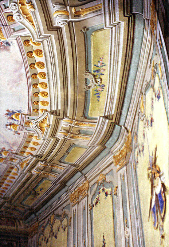 Detail of illusive painting on walls and ceiling in the Český Krumlov Castle Theatre