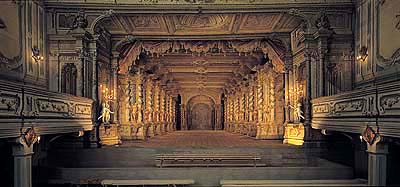 Castle Theatre in Český Krumlov, general view with the decoration set 