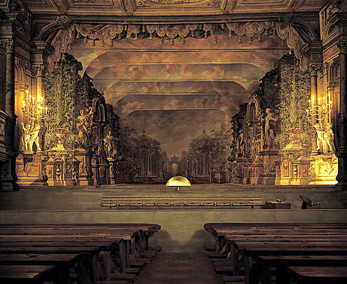 Castle Theatre in Český Krumlov, general view with the decoration set 