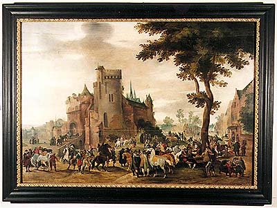 Schloss Český Krumlov, Gemäldegalerie, Pferdemarkt vor einer Festung, Sebastian Vranx, 1. Hälfte des 17. Jahrhunderts 