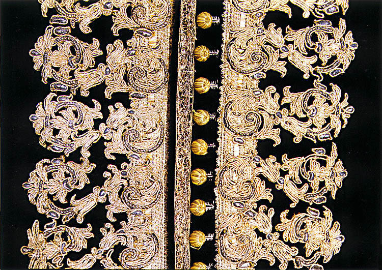 Český Krumlov Castle, Golden Carriage, detail of embroidery work of the royal footman