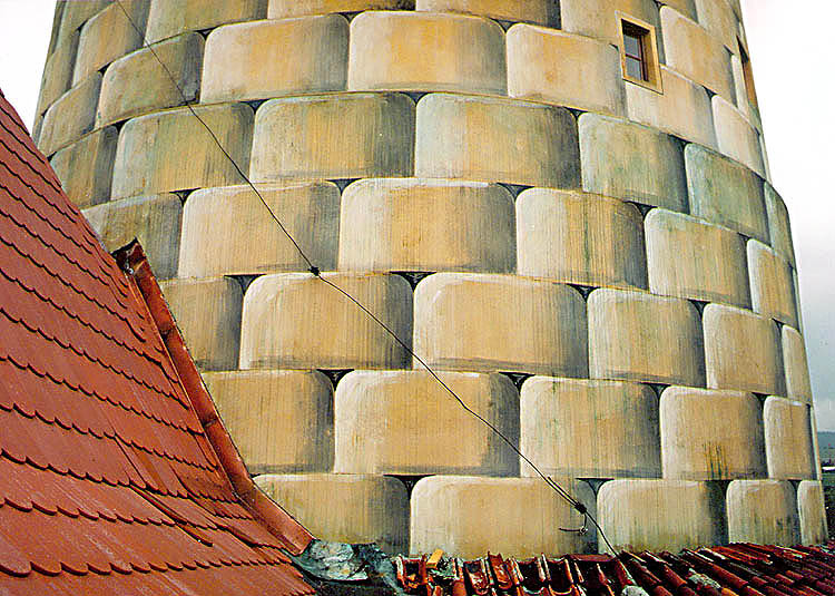 Castle Tower in Český Krumlov, detail of the facade renewed in the 1990's, reconstruction of the bossage