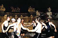Český Krumlov, celebration of the re-opening of the Castle Cascade Fountain 3. August 1998, Association Proradost, aquabatics, foto: Milan Holakovský 