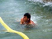 Český Krumlov, celebration of the re-opening of the Castle Cascade Fountain 3. August 1998, winner of the Regional Open of the 200 M ear swim 