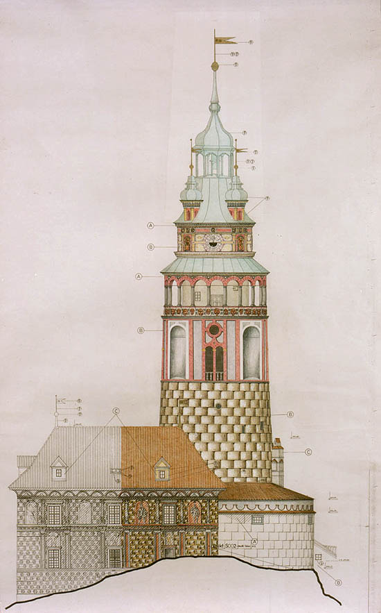 Proposal of color resolution of the facade of the Český Krumlov Castle Tower, foto: Ladislav Pouzar