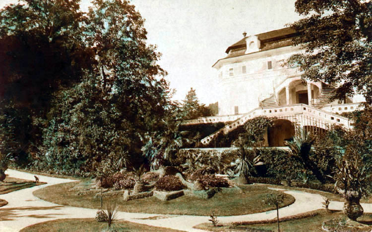 Lustschlösschen Bellarie im Schlossgarten in Český Krumlov, ein historisches Foto, foto:  Wolf
