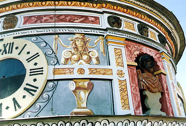 Český Krumlov, Castle no.  59 - Castle tower, reconstruction of the of mural paintings, detail