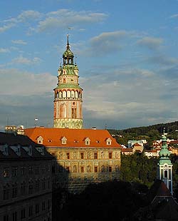 Schlossturm in Český Krumlov, Abendatmosphäre, Foto: Lubor Mrázek 