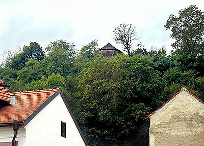 Schloss Český Krumlov, Aussichtspunkt Paraplíčko im Abhang oberhalb der Rybářská-Gasse, Foto: Lubor Mrázek 