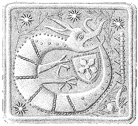 Order of Dragon of Zikmund of Luxembourg, a stove tile, the Český Krumlov Castle; drawing: Jan Votava, 1998 