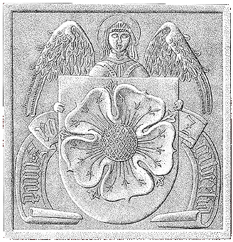 Engel Wappenträger mit dem Wappen der Herren von Rosenberg, Český Krumlov – Burg, Zeichnung Jan Votava, 1998 