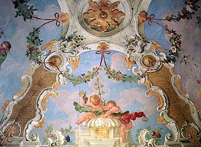 Musical Pavillion at the Český Krumlov Castle Gardens, interior with Rococo murals by František Jakub Prokyš from the late 18th century 